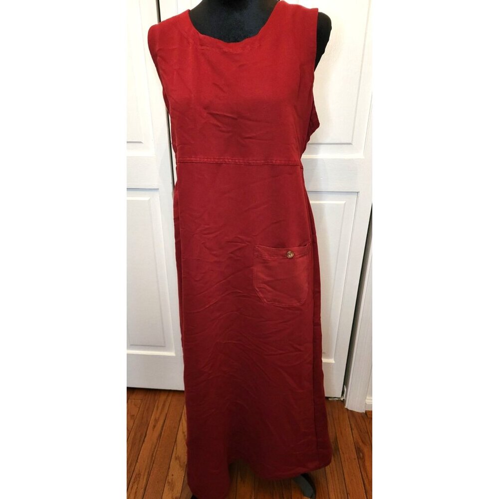 Vintage 90s Faded Glory Burgundy Maxi Dress Jumper  XL Cottage Boho Modest Retro